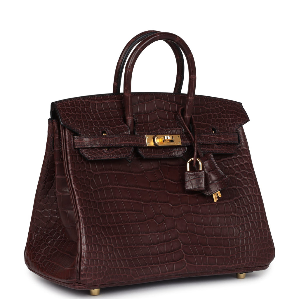 Pre-owned Hermes Birkin 25 Rouge Sellier Matte Porosus Crocodile Gold Hardware - Image 3