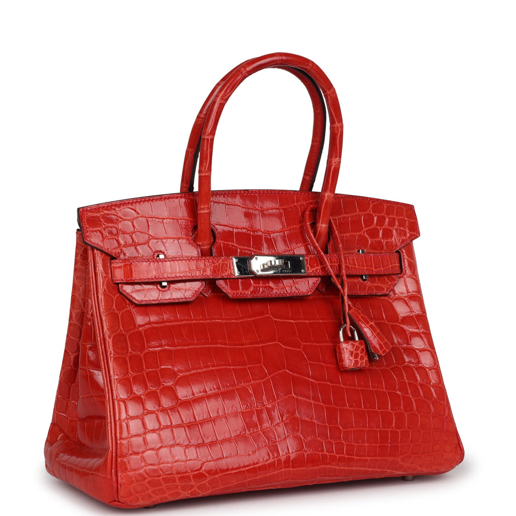 Pre-owned Hermes Birkin 30 Geranium Shiny Niloticus Crocodile Palladium Hardware - Image 3