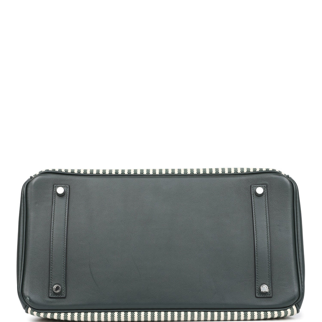 Pre-owned Hermes Birkin 35 Toile Riga and Vert Anglais Swift Palladium Hardware - Image 7