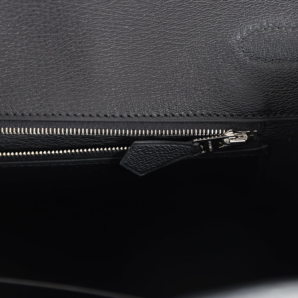 Pre-owned Hermes Birkin 35 Black Shiny Porosus Crocodile 18K White Gold Diamond Hardware - Image 12