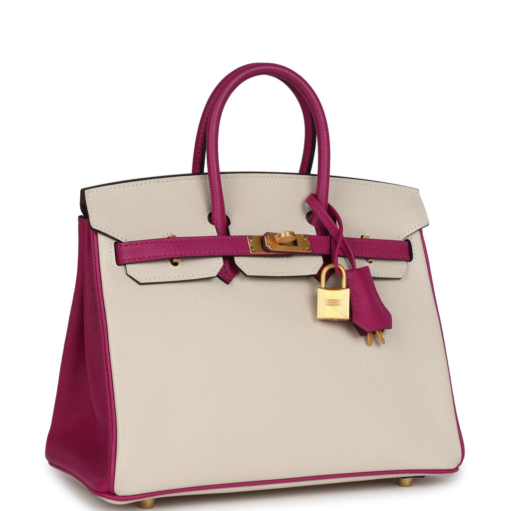 Hermes Special Order (HSS) Birkin 25 Craie and Rose Pourpre Epsom Brushed Gold Hardware - Image 3
