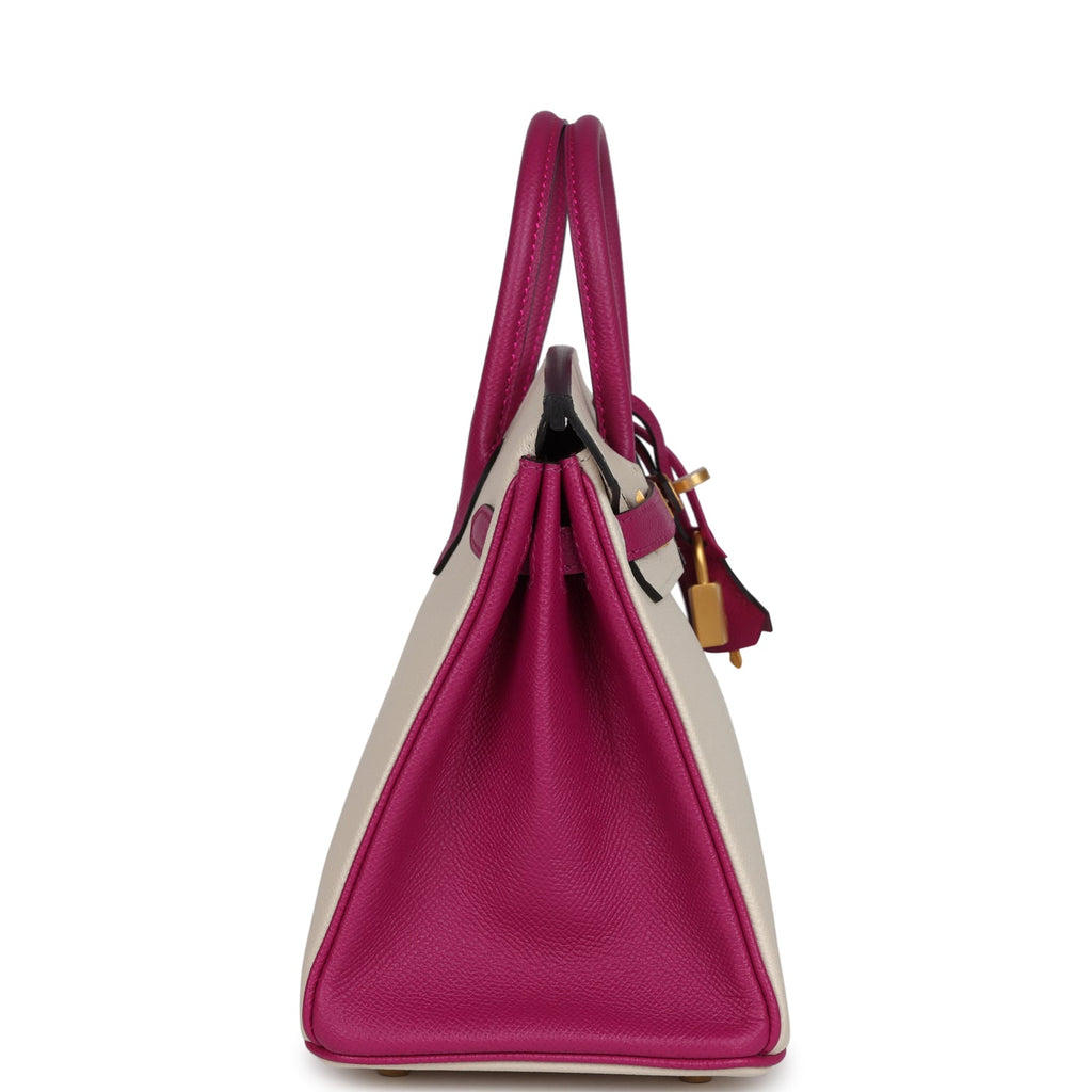 Hermes Special Order (HSS) Birkin 25 Craie and Rose Pourpre Epsom Brushed Gold Hardware - Image 4