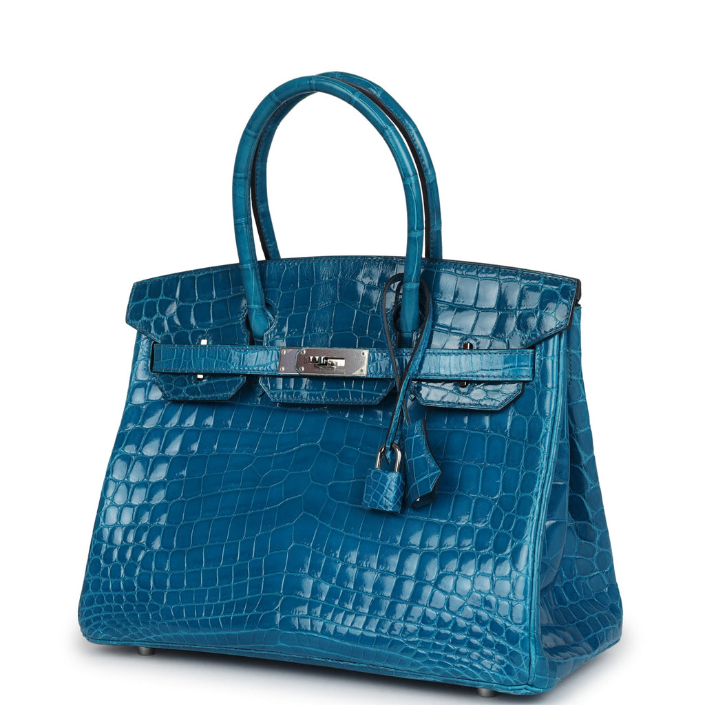 Pre-owned Hermes Birkin 30 Bleu Izmir Shiny Niloticus Crocodile Palladium Hardware - Image 6