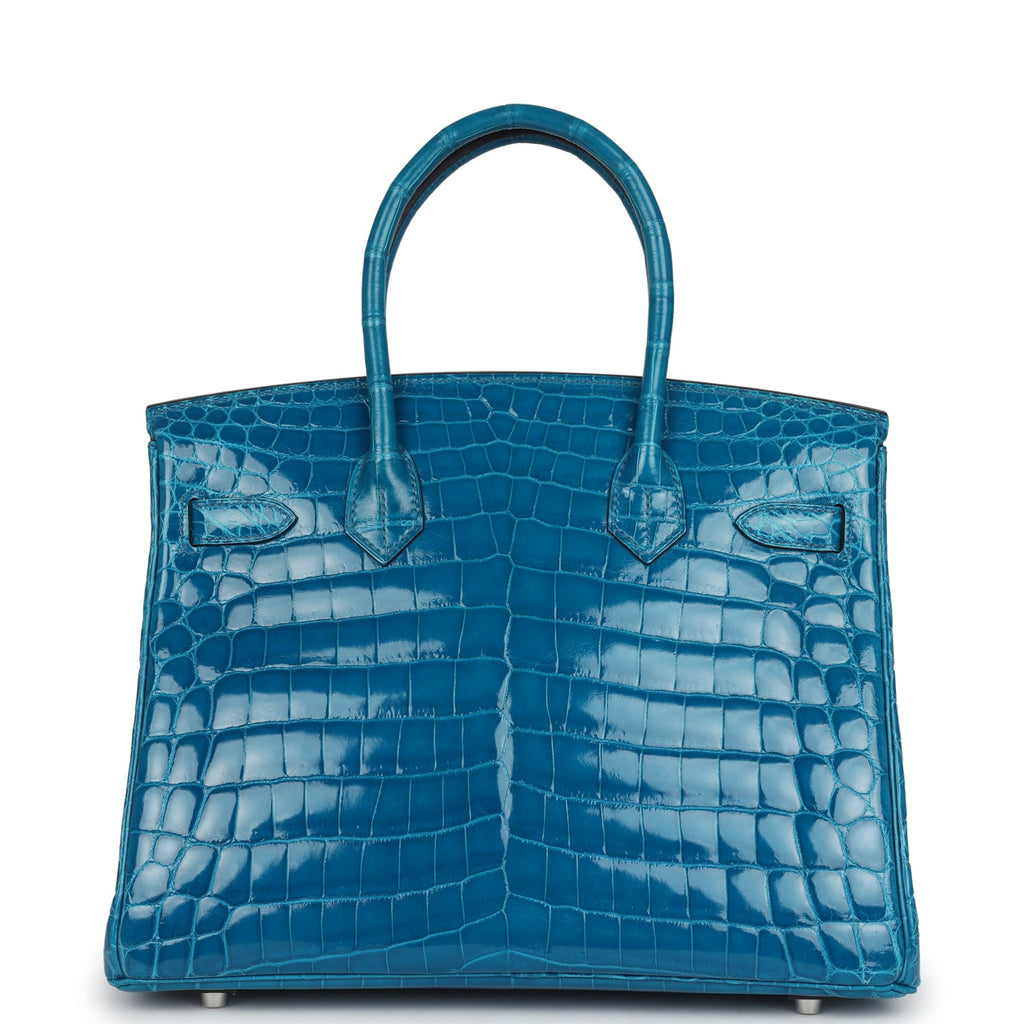Pre-owned Hermes Birkin 30 Bleu Izmir Shiny Niloticus Crocodile Palladium Hardware - Image 5