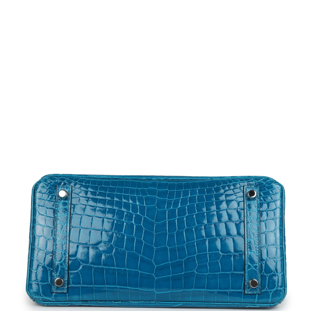 Pre-owned Hermes Birkin 30 Bleu Izmir Shiny Niloticus Crocodile Palladium Hardware - Image 7