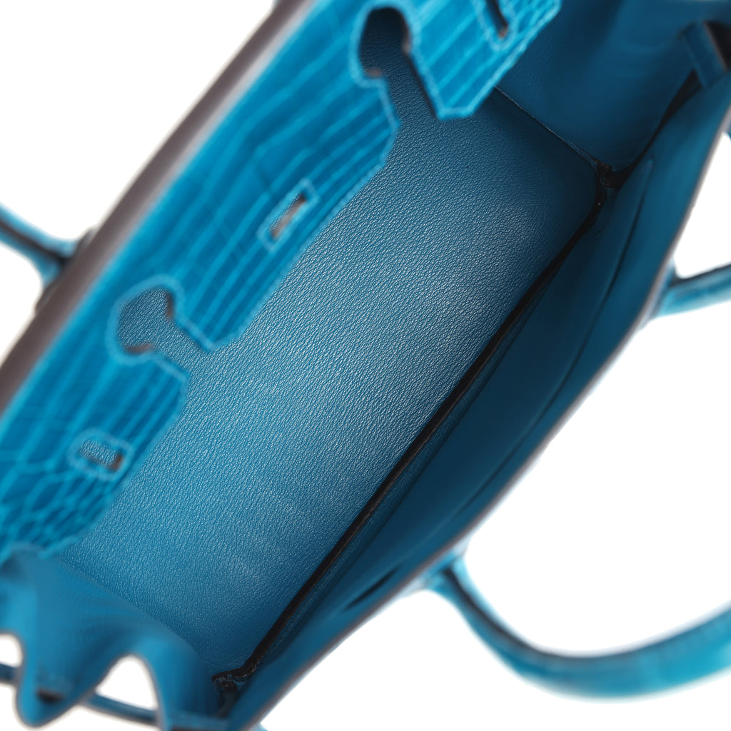 Pre-owned Hermes Birkin 30 Bleu Izmir Shiny Niloticus Crocodile Palladium Hardware - Image 9