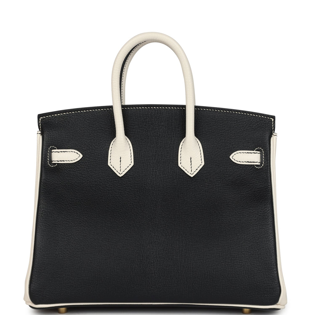 Hermes Special Order (HSS) Birkin 25 Bi-Color Black and Nata Chevre Mysore Brushed Gold Hardware - Image 5