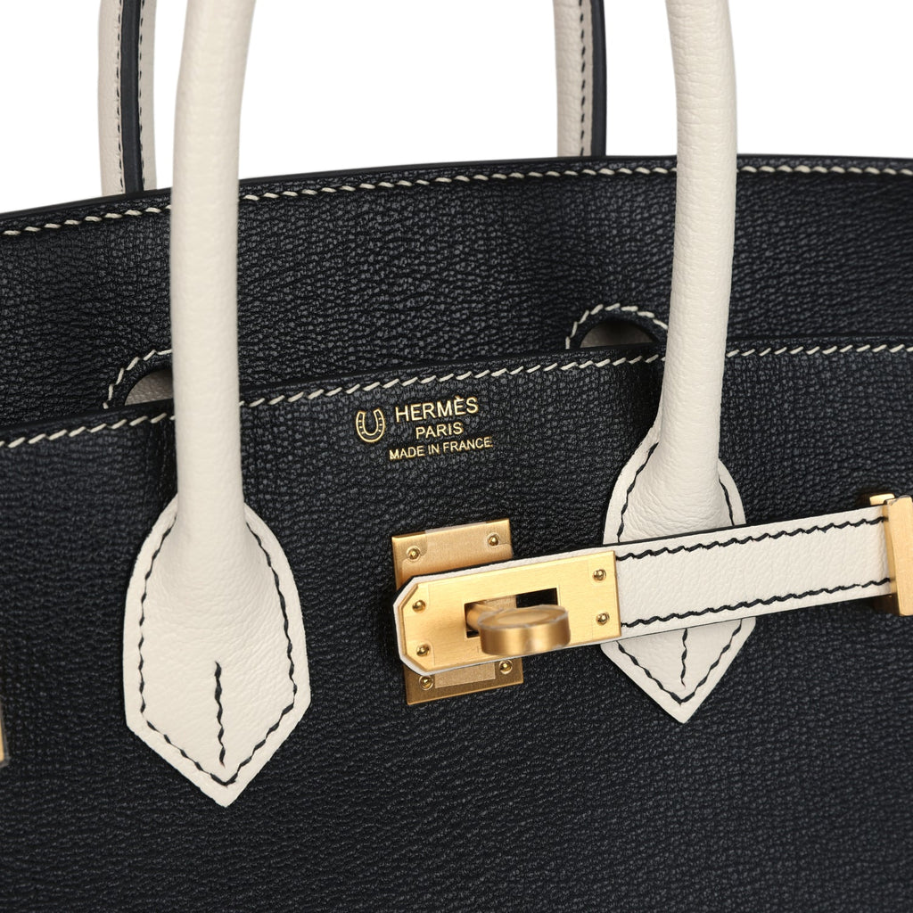 Hermes Special Order (HSS) Birkin 25 Bi-Color Black and Nata Chevre Mysore Brushed Gold Hardware - Image 8