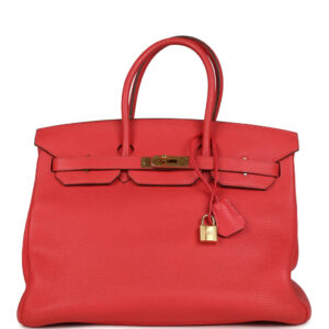 Pre-owned Hermes Birkin 35 Geranium Togo Gold Hardware