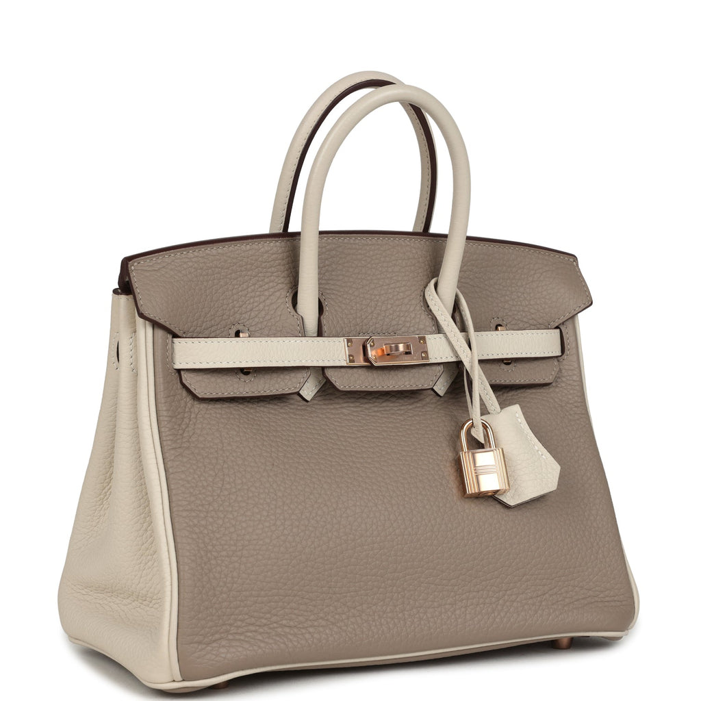 Hermes Special Order (HSS) Birkin 25 Gris Tourterelle and Craie Clemence Rose Gold Hardware - Image 3