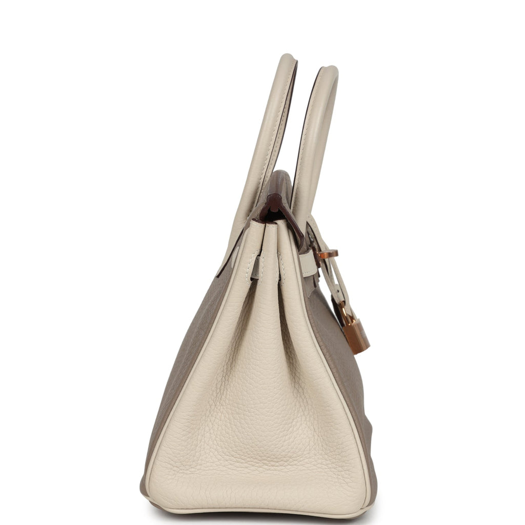 Hermes Special Order (HSS) Birkin 25 Gris Tourterelle and Craie Clemence Rose Gold Hardware - Image 4