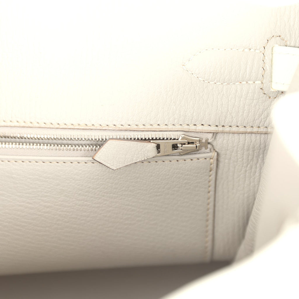 Pre-owned Hermes Birkin Club 35 White and Gris Perle Clemence and Sanguine Lizard Palladium Hardware - Image 10