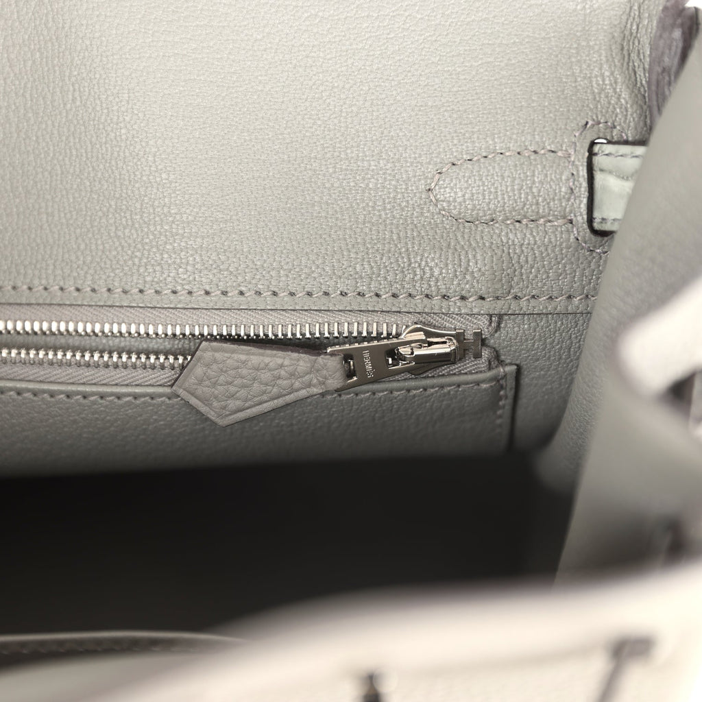 Hermes Birkin 25 Gris Meyer Togo and Gris Ciment Matte Alligator Touch Palladium Hardware - Image 10