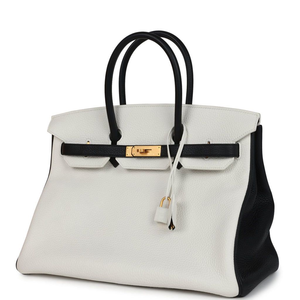 Hermes Special Order (HSS) Birkin 35 White and Black Clemence Brushed Gold Hardware - Image 6