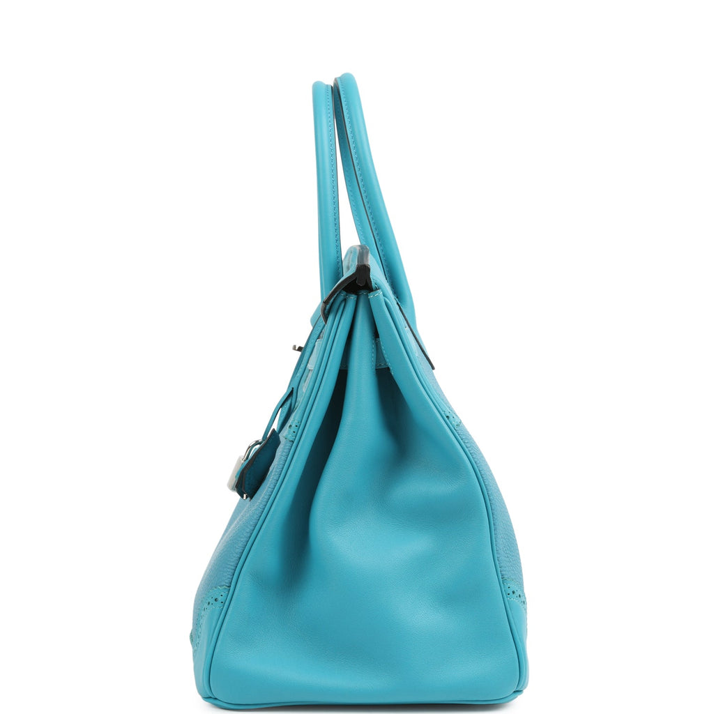 Pre-owned Hermes Birkin 35 Ghillies Turquoise Togo and Swift Palladium Hardware - Image 4
