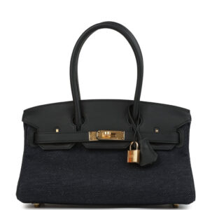 Hermes Shoulder Birkin Light 29 Black Swift and Bleu Indigo Denim Gold Hardware