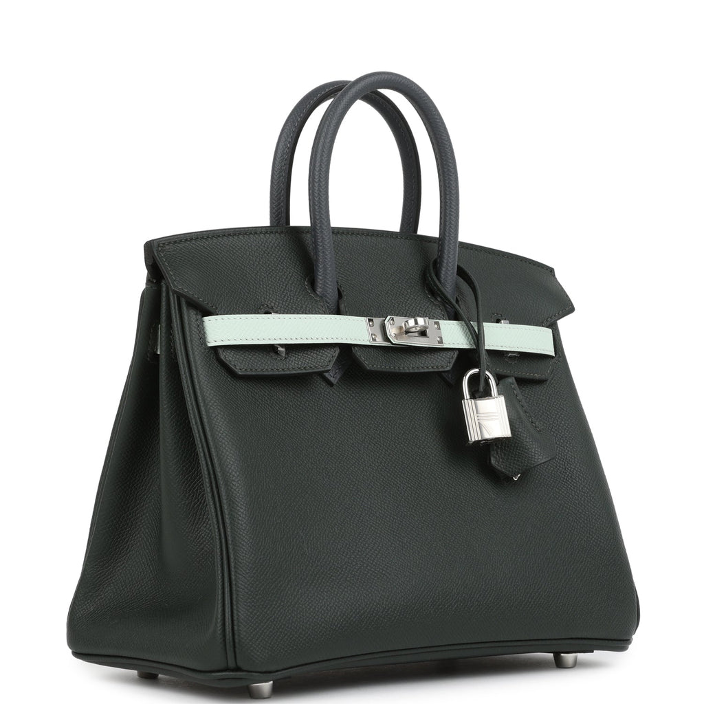 Hermes Birkin 25 Tricolor Vert Fonce, Ardoise and Vert Peppermint Epsom Palladium Hardware - Image 3