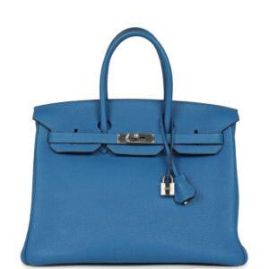 Pre-owned Hermes Birkin 35 Bleu Mykonos Togo Palladium Hardware