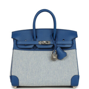 Hermes Birkin 25 Bleu France Swift and Bleu Bill-Ecru Toile H Canvas Palladium Hardware