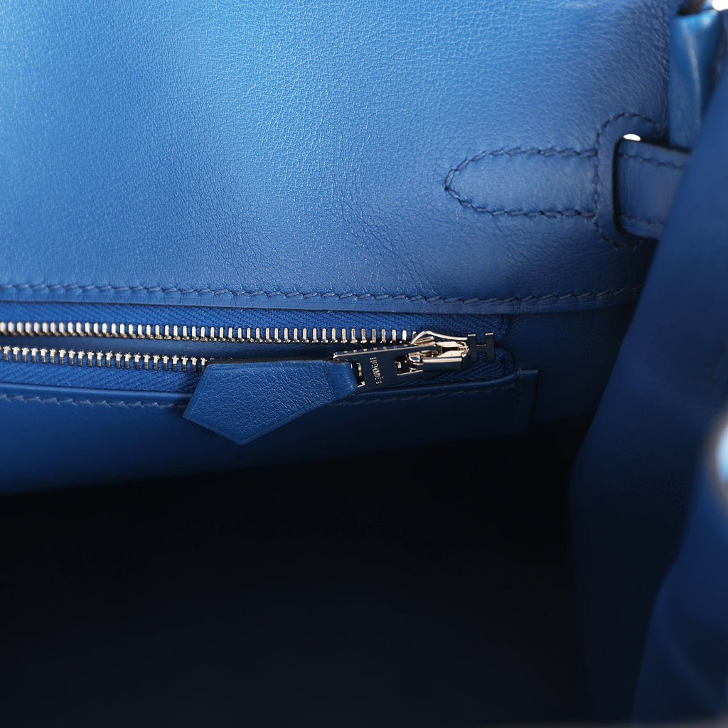 Hermes Birkin 25 Bleu France Swift and Bleu Bill-Ecru Toile H Canvas Palladium Hardware - Image 10