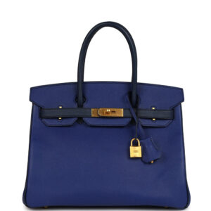 Pre-owned Hermes Special Order (HSS) Birkin 30 Bleu Electric and Bleu Saphir Epsom Brushed Gold Hardware