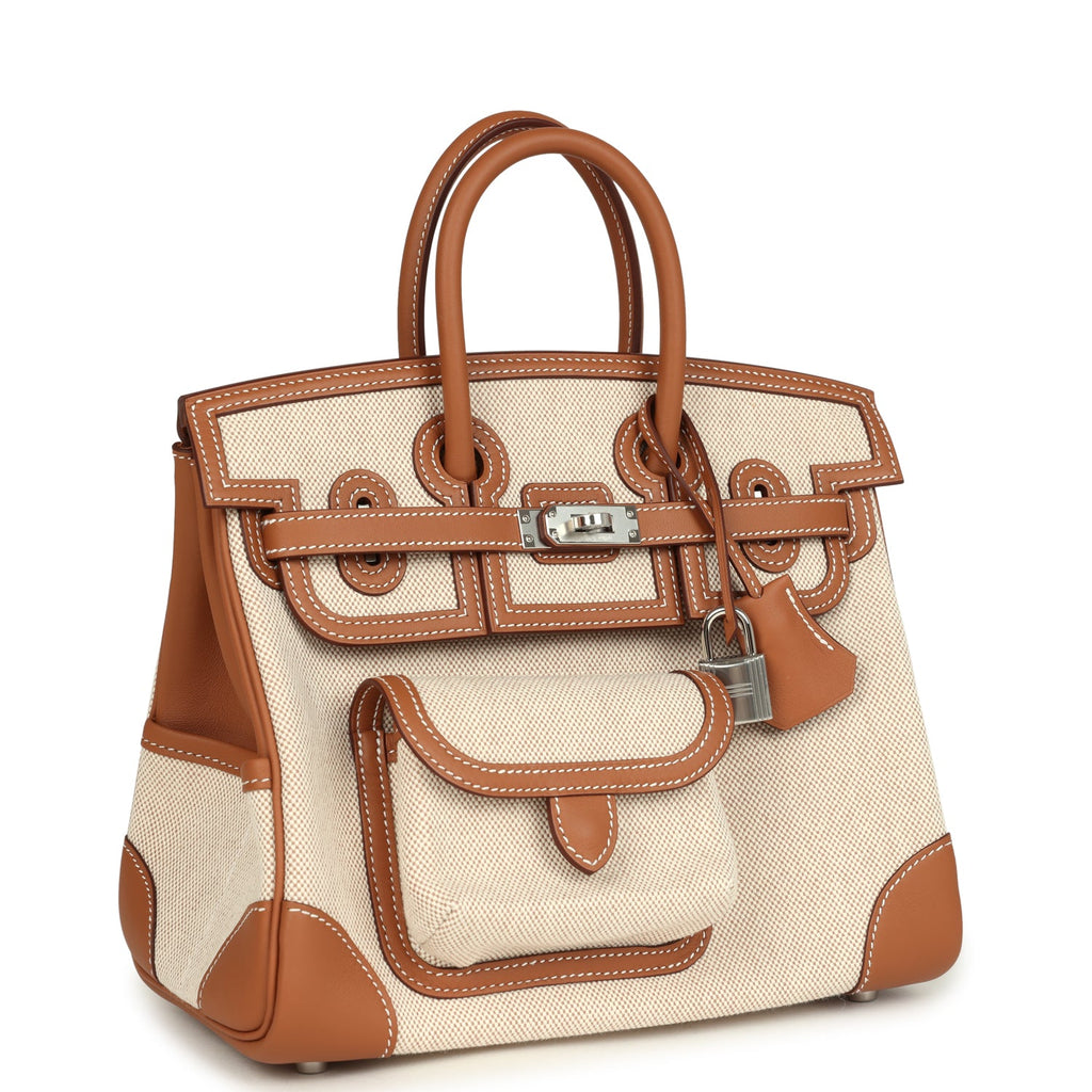Hermes Birkin 25 Cargo Ecru-Beige Toile H and Gold Swift Palladium Hardware - Image 3