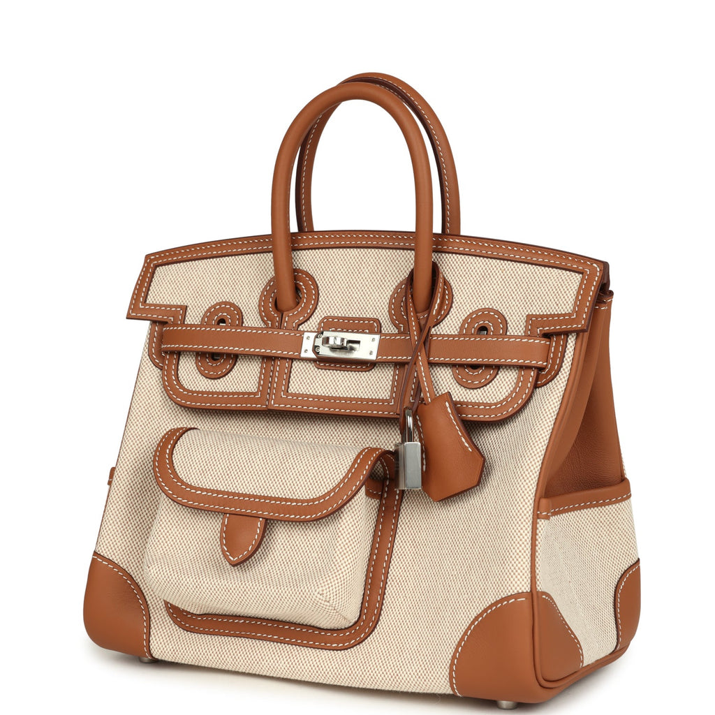 Hermes Birkin 25 Cargo Ecru-Beige Toile H and Gold Swift Palladium Hardware - Image 6