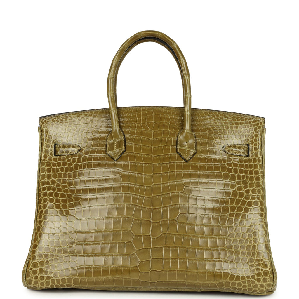 Vintage Hermes Birkin 35 Vert Anis Shiny Porosus Crocodile Palladium Hardware - Image 5