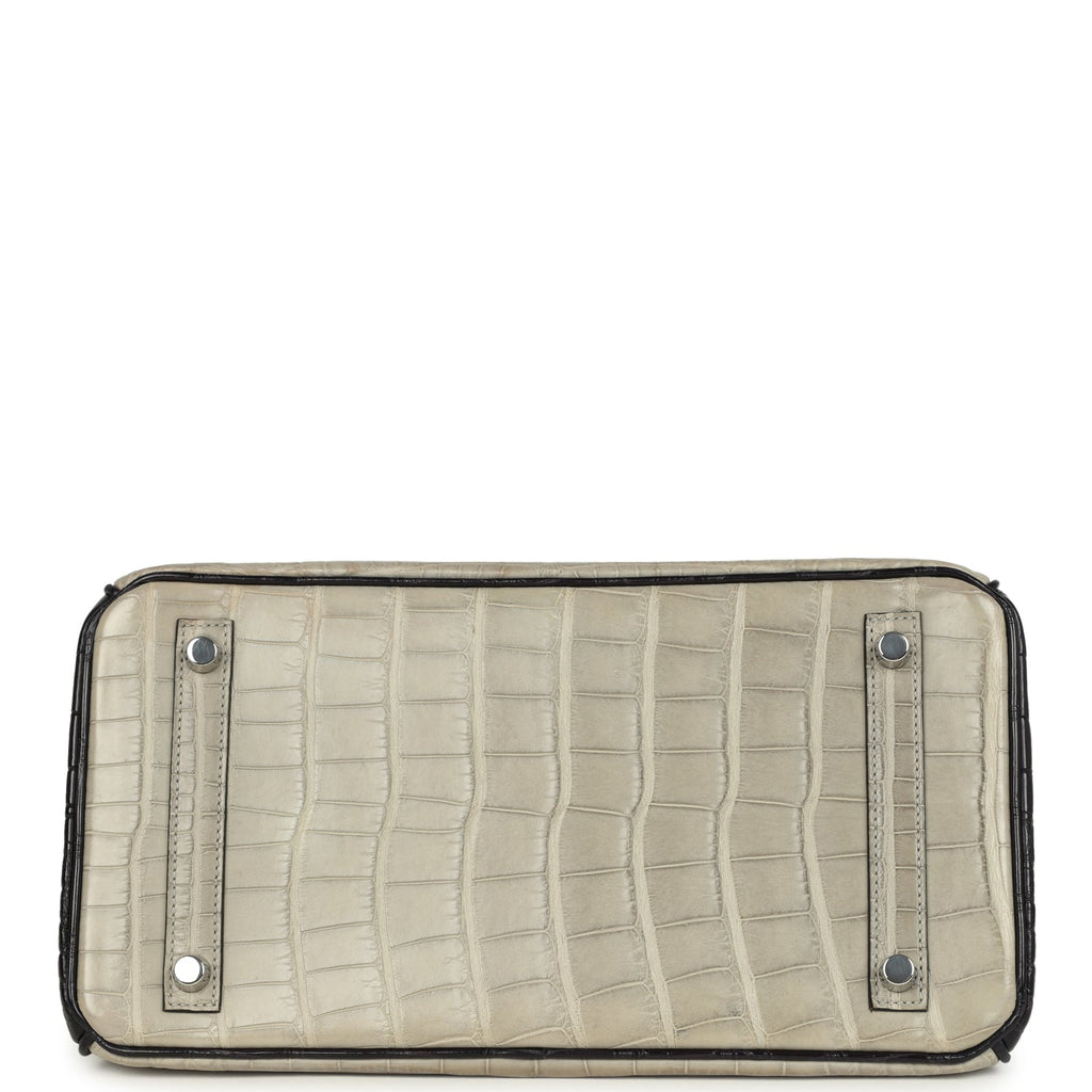 Pre-owned Hermes Special Order (HSS) Birkin 30 Gris Perle and Prunoir Matte Alligator Brushed Palladium Hardware - Image 7