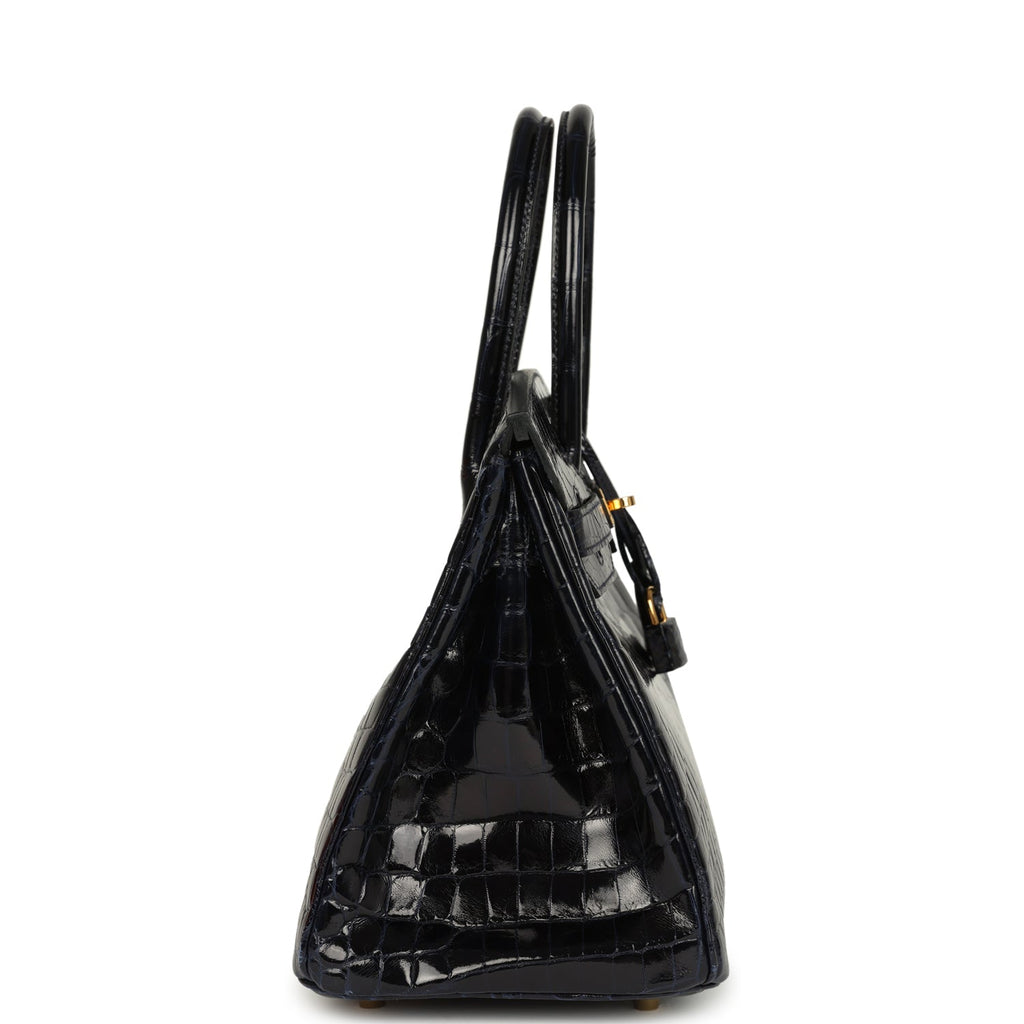 Pre-owned Hermes Birkin 30 Bleu Marine Shiny Niloticus Crocodile Gold Hardware - Image 4