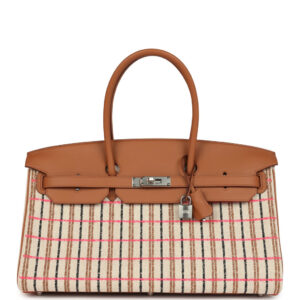 Hermes Shoulder Birkin Light 39 Multicolor Toile and Gold Swift Palladium Hardware