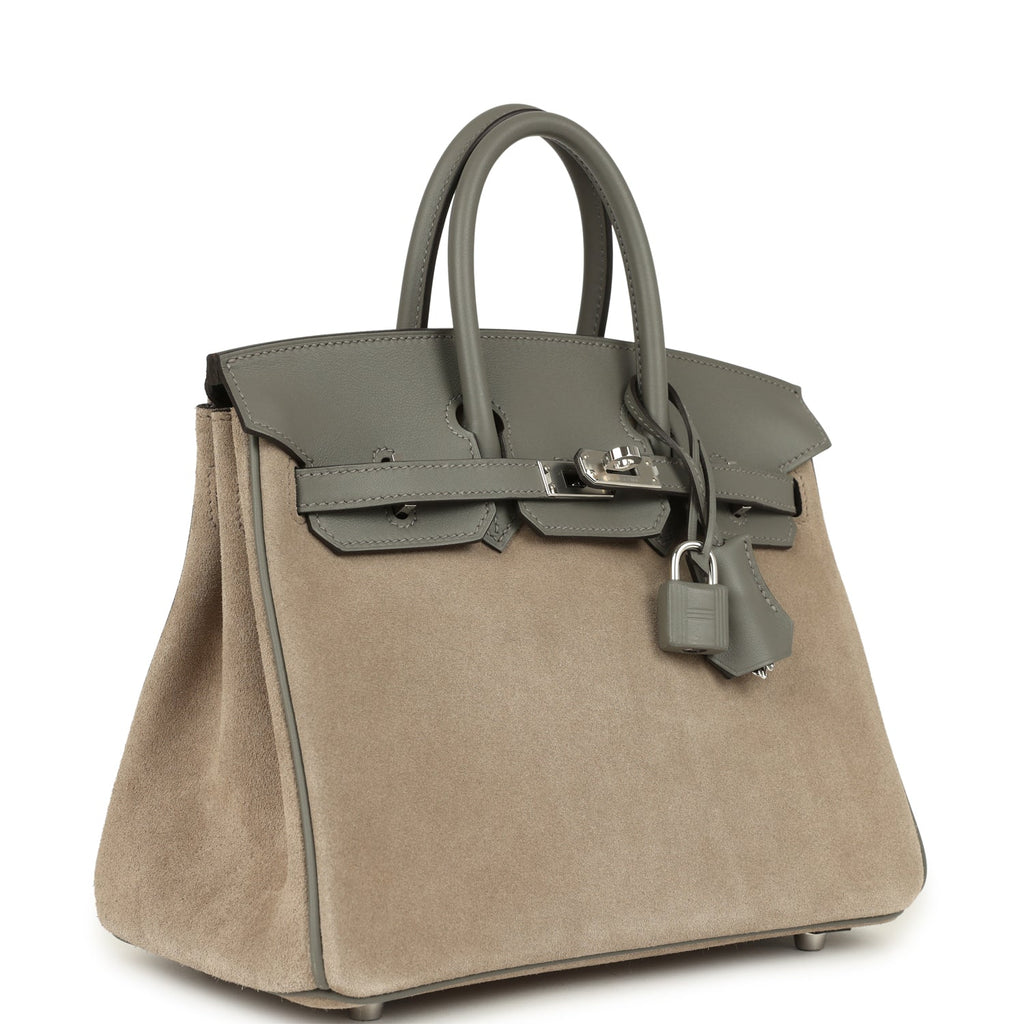 Pre-owned Hermes Birkin 25 Gris Caillou Grizzly and Gris Meyer Swift Palladium Hardware - Image 3