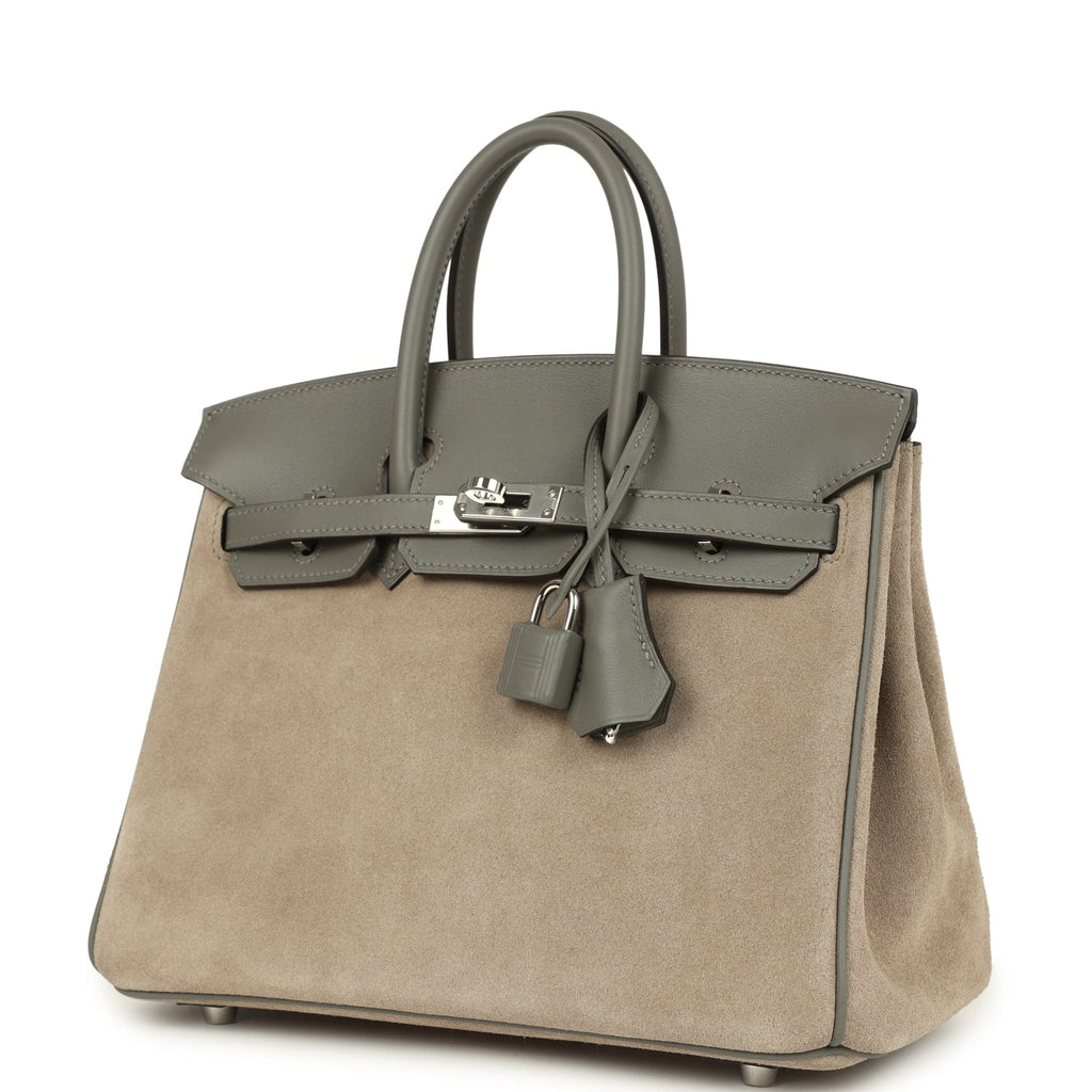 Pre-owned Hermes Birkin 25 Gris Caillou Grizzly and Gris Meyer Swift Palladium Hardware - Image 6