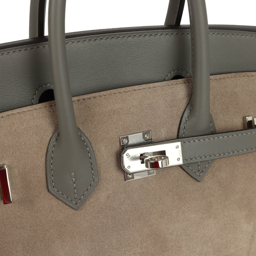 Pre-owned Hermes Birkin 25 Gris Caillou Grizzly and Gris Meyer Swift Palladium Hardware - Image 8