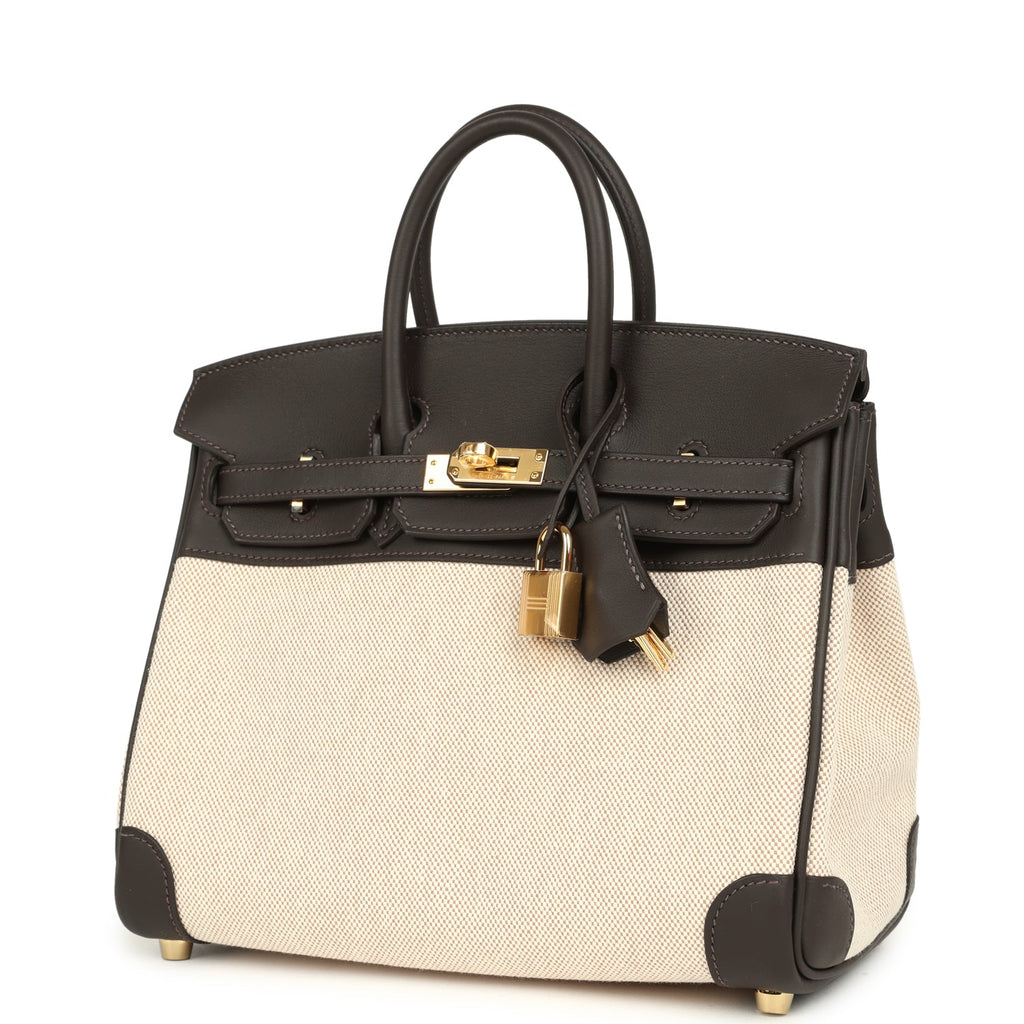 Hermes Birkin 25 Ecru and Beige Toile H Canvas and Bai Brun Swift Gold Hardware - Image 6