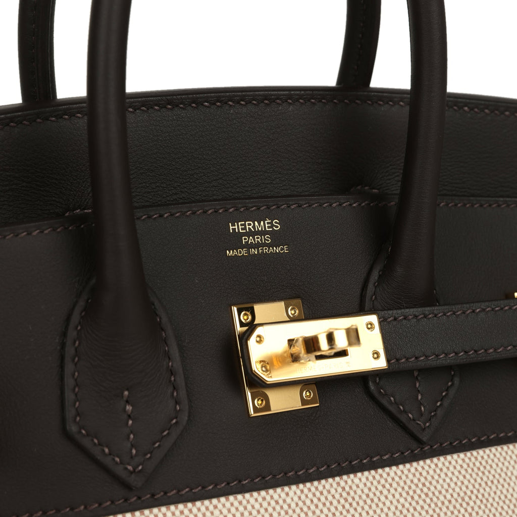 Hermes Birkin 25 Ecru and Beige Toile H Canvas and Bai Brun Swift Gold Hardware - Image 8
