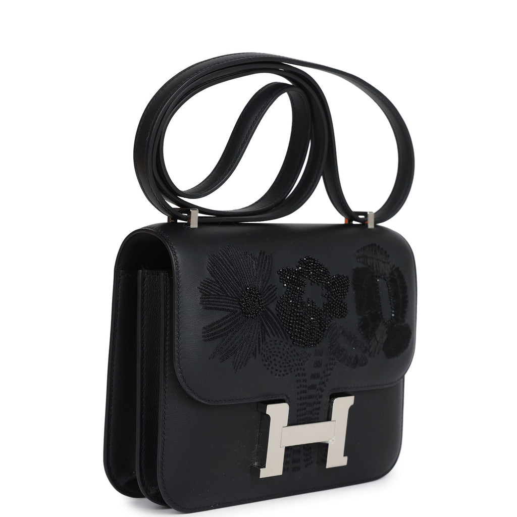 Hermes Constance 18 "Dancing Flowers" Black Embroidered Swift Palladium Hardware - Image 3