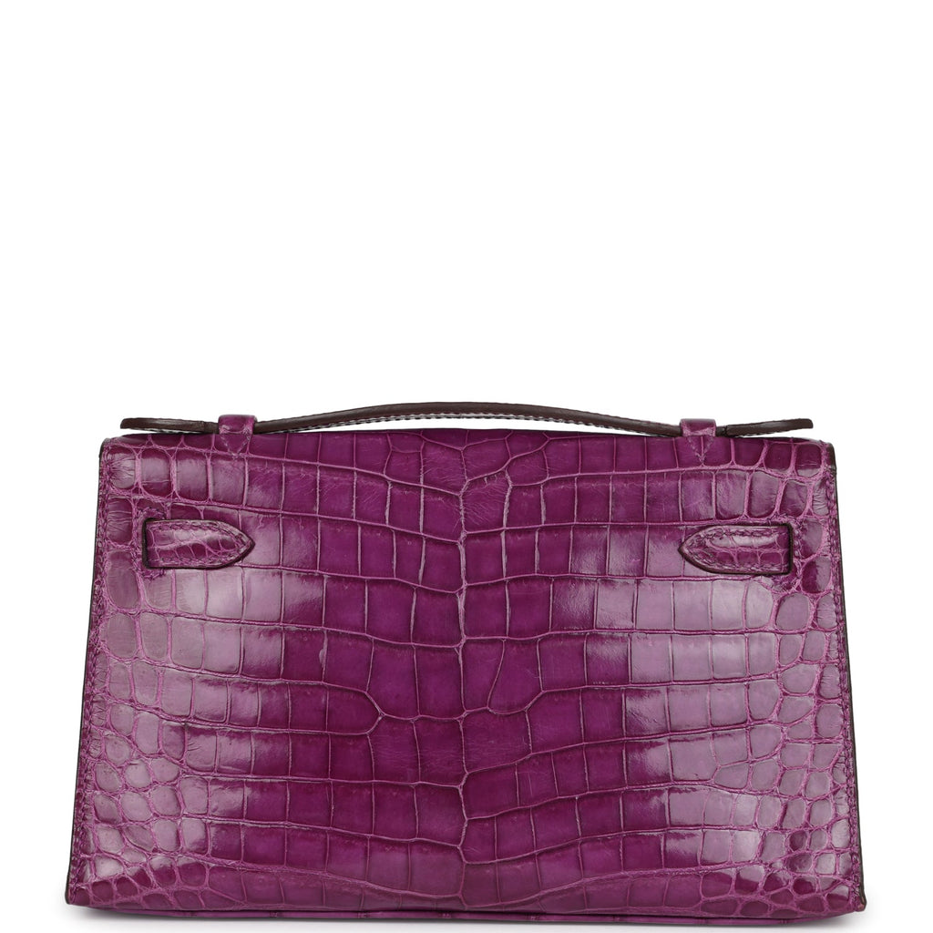 Pre-owned Hermes Kelly Pochette Violet Shiny Niloticus Crocodile Palladium Hardware - Image 5