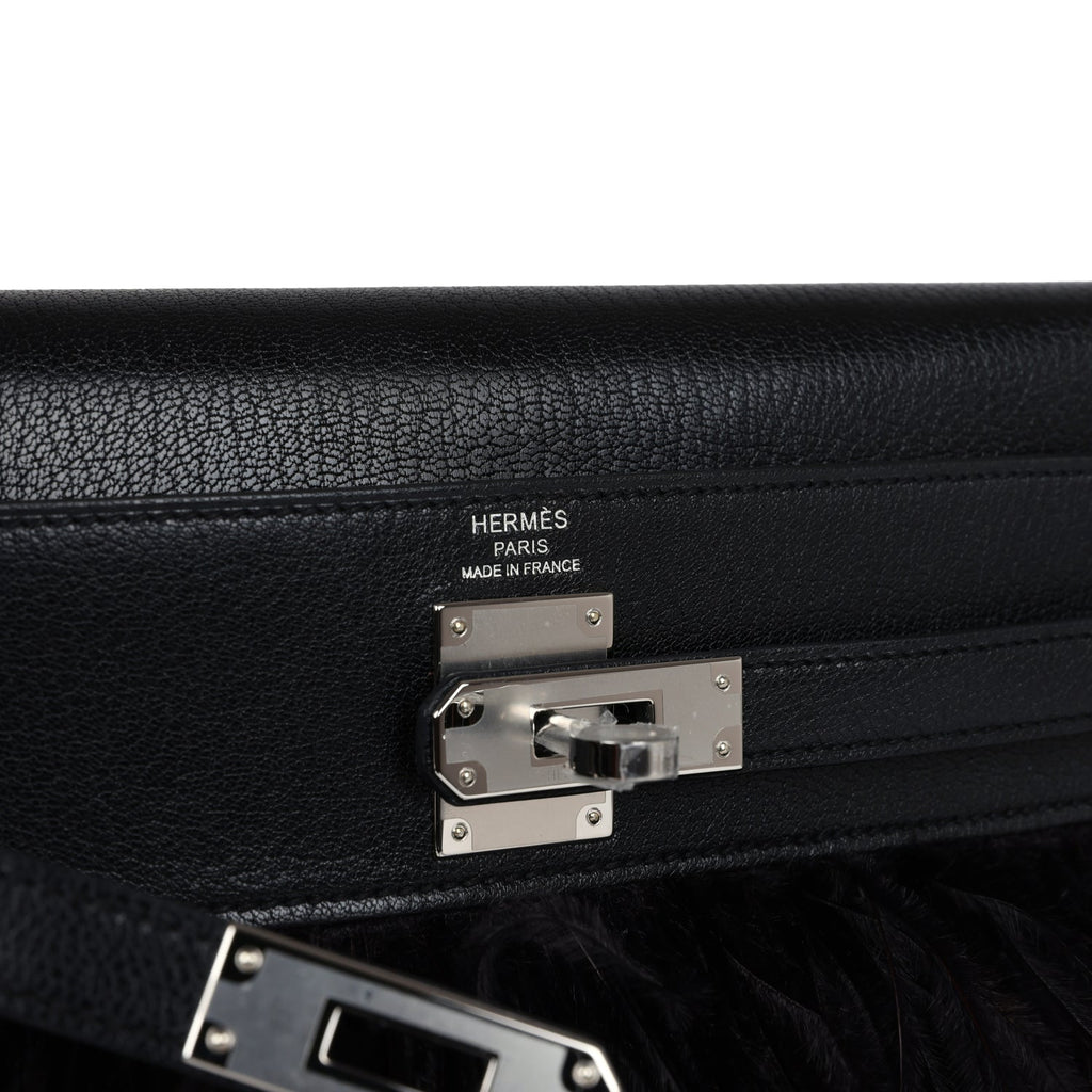 Hermes Kelly Elan Foile Chevre Chamkila and Ostrich Feather Palladium Hardware - Image 8