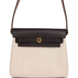 Hermes Herbag Zip 20 Mini Ecru and Beige Toile H Canvas and Ebene Vache Hunter Gold Hardware