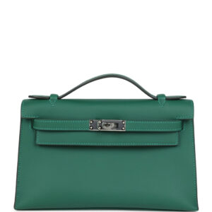 Hermes Kelly Pochette Vert Moyen Swift Palladium Hardware