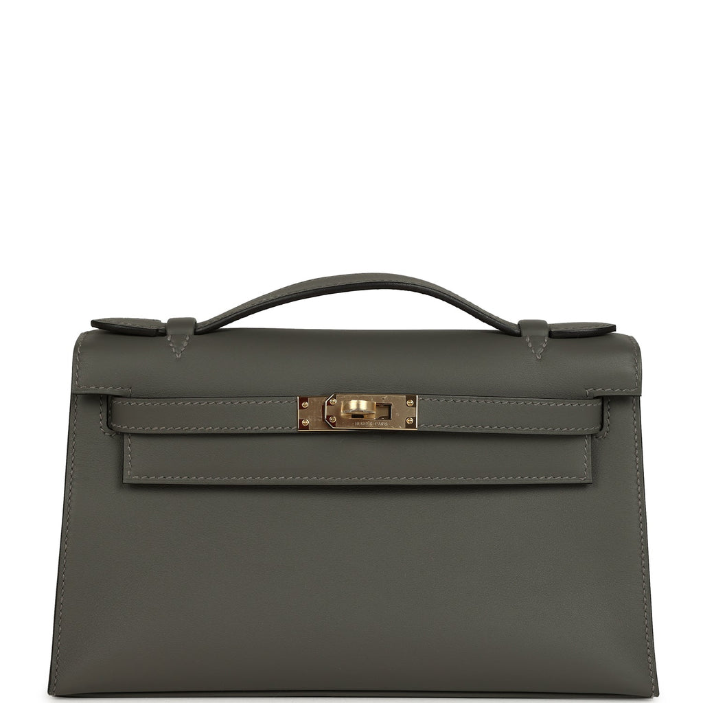 Hermes Special Order (HSS) Kelly Pochette Gris Meyer Verso Swift Permabrass Hardware