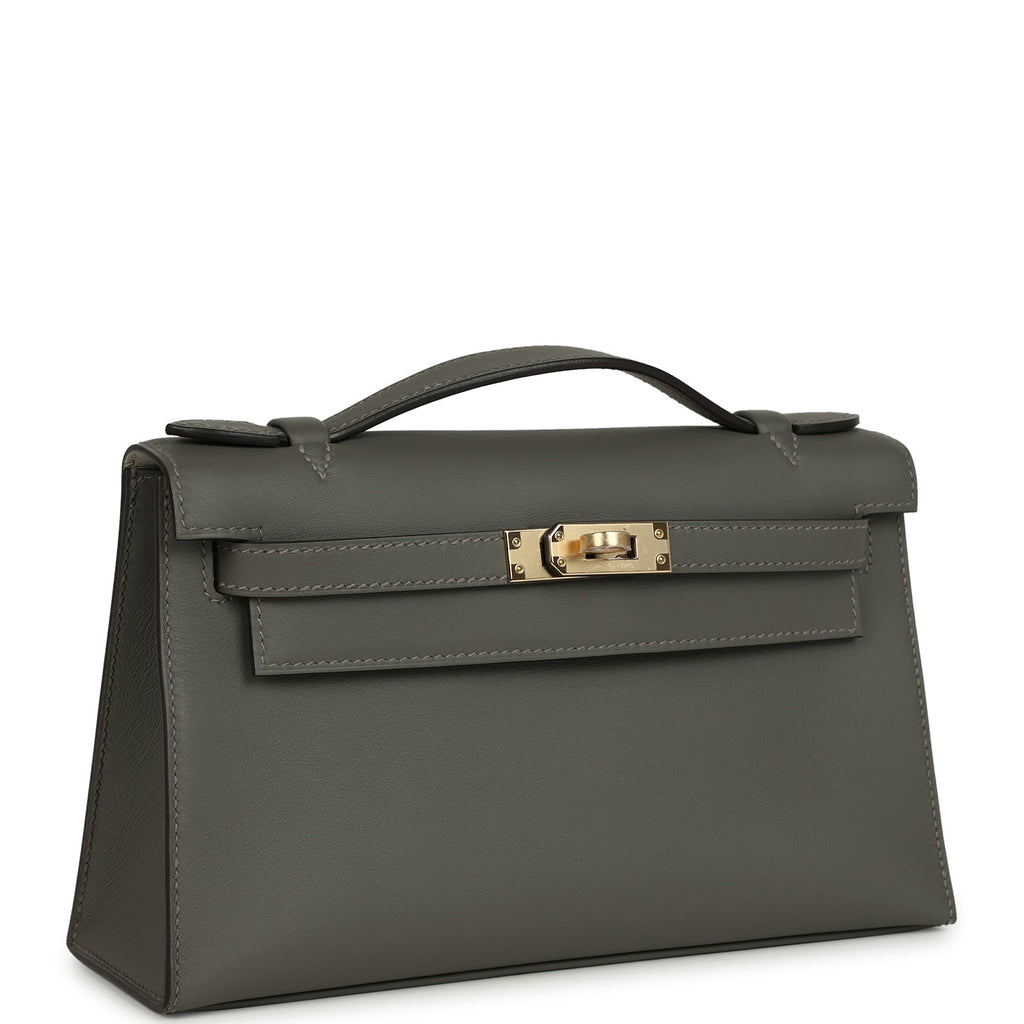 Hermes Special Order (HSS) Kelly Pochette Gris Meyer Verso Swift Permabrass Hardware - Image 3