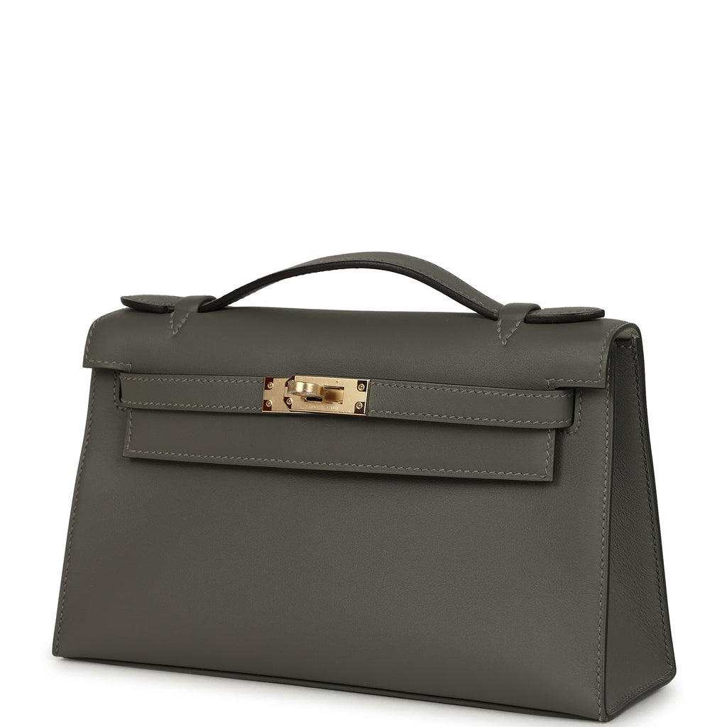 Hermes Special Order (HSS) Kelly Pochette Gris Meyer Verso Swift Permabrass Hardware - Image 6