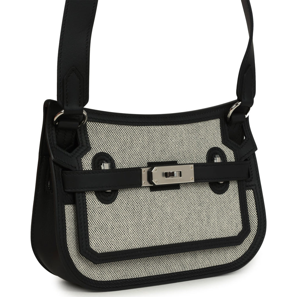 Hermes Mini Jypsiere Black and Ecru Toile H Black Swift Palladium Hardware - Image 3