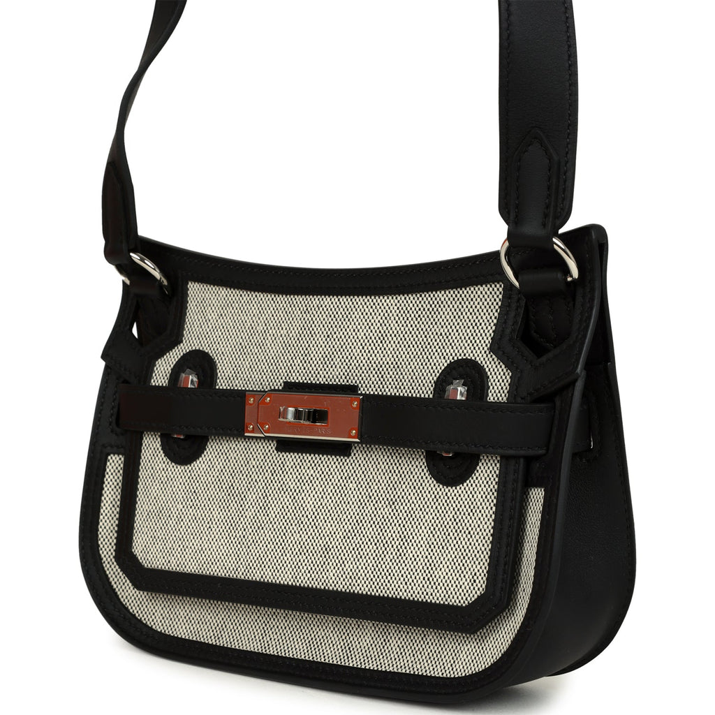 Hermes Mini Jypsiere Black and Ecru Toile H Black Swift Palladium Hardware - Image 6