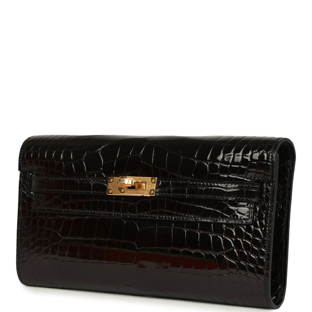 Pre-owned Hermes Kelly Wallet To Go Black Shiny Alligator Gold Hardware - Image 6