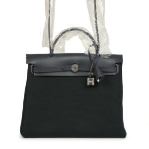 Hermes Herbag Zip PM 31 Vert Cypres Officier Canvas and Ardoise Vache Hunter Palladium Hardware