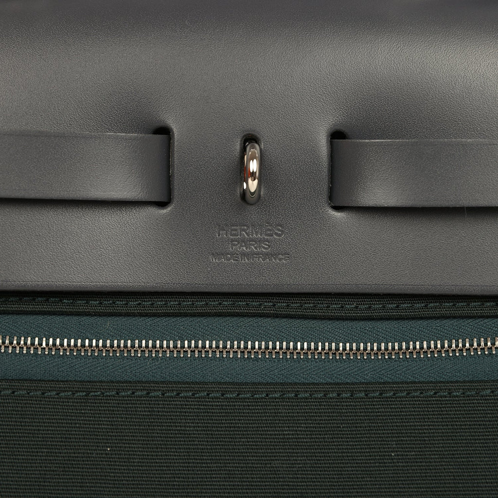 Hermes Herbag Zip PM 31 Vert Cypres Officier Canvas and Ardoise Vache Hunter Palladium Hardware - Image 8