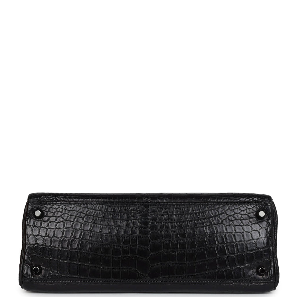 Pre-owned Hermes Kelly Retourne 32 SO Black Matte Niloticus Crocodile Black Hardware - Image 7